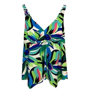 Shade & Shore Tankini Top Womens 1X Multi Tropical Floral Sewn-In Cups Beach
